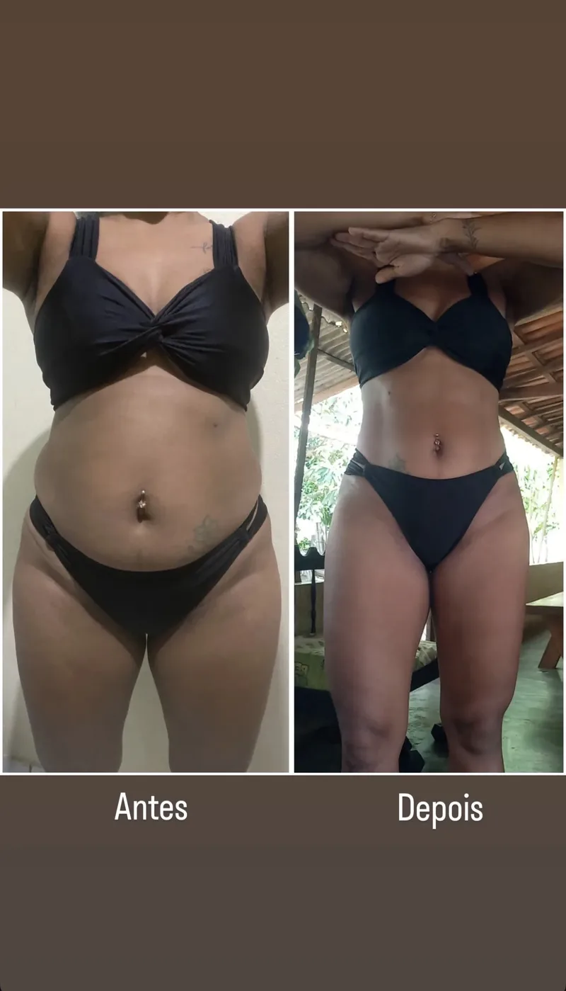 Aluna · antes e depois biquíni preto